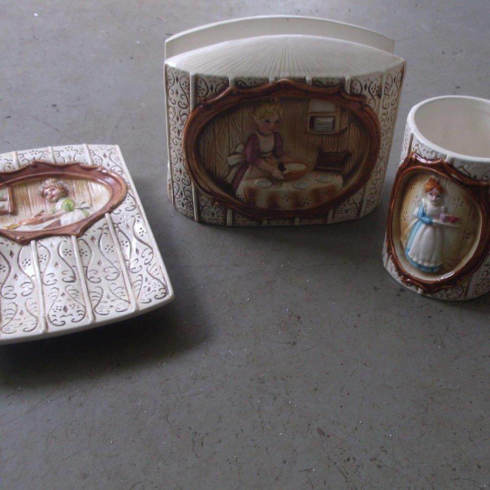 Sears Roebuck Pioneer Women spoon rest napkin holder mug